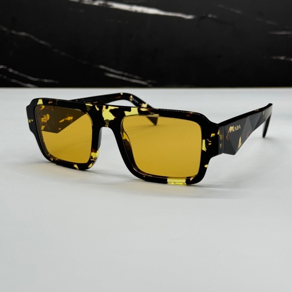 NEW PR A05S 16O10C PRADA BROWN YELLOW SQUARE SPR A05 16O10C UNISEX SUNGLASSES - Picture 1 of 11